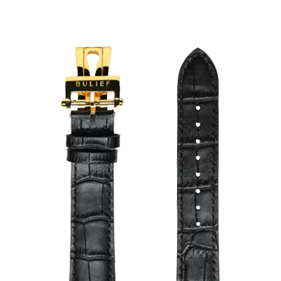 Black Croco Style Leather - Gold Buckle