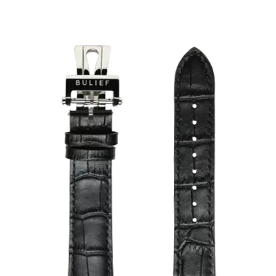 Black Croco Style Leather - Steel Buckle